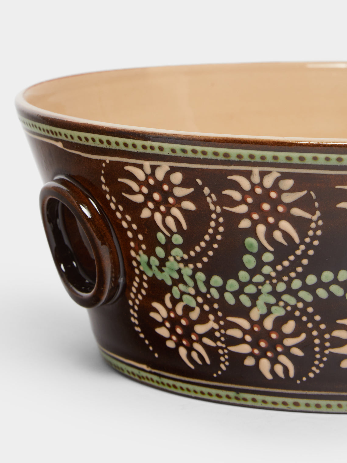 Poterie d’Évires - Flowers Hand-Painted Ceramic Large Handled Serving Bowl -  - ABASK