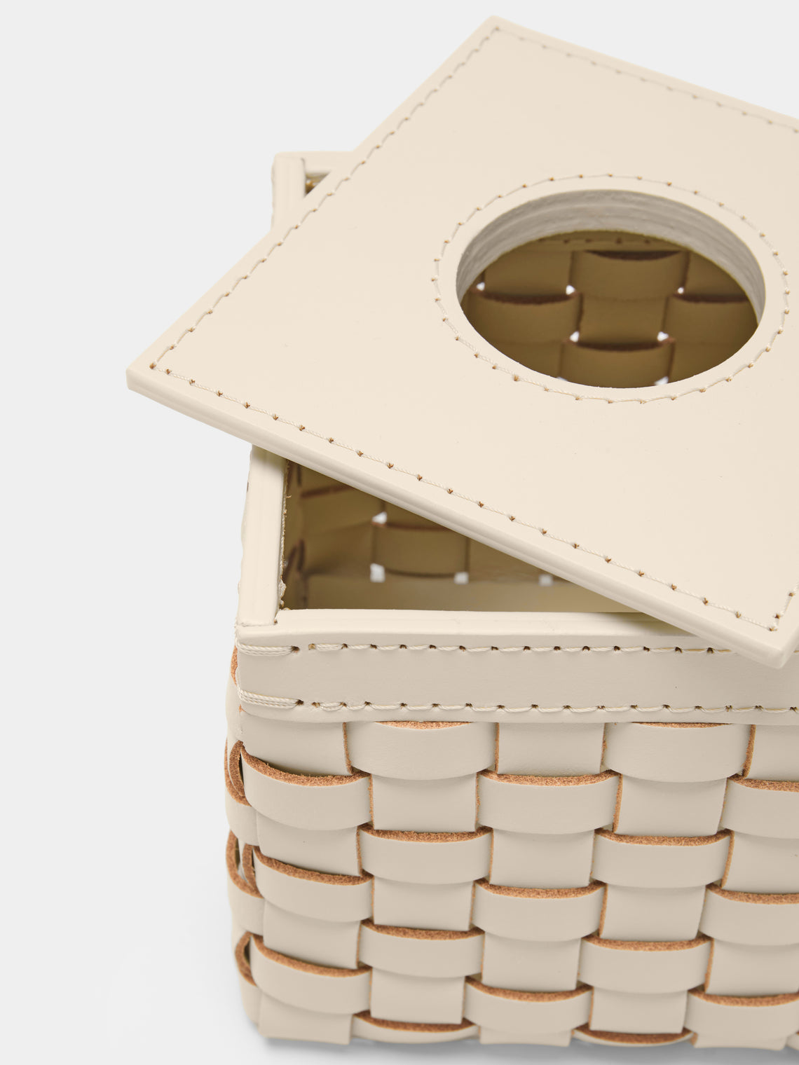 Riviere - Woven Leather Tissue Box - Cream - ABASK