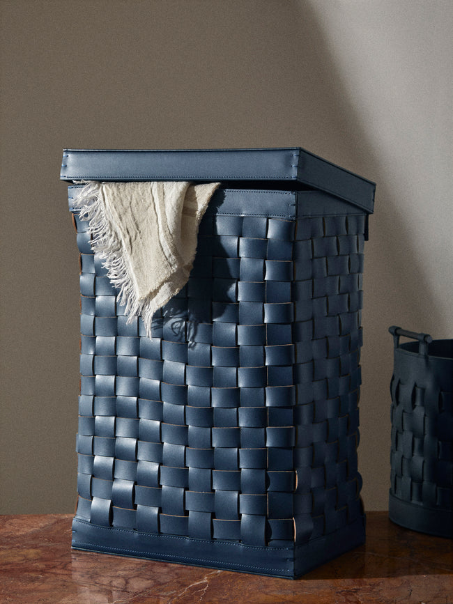 Riviere - Barcelona Water-Resistant Leather Laundry Basket - Navy - ABASK
