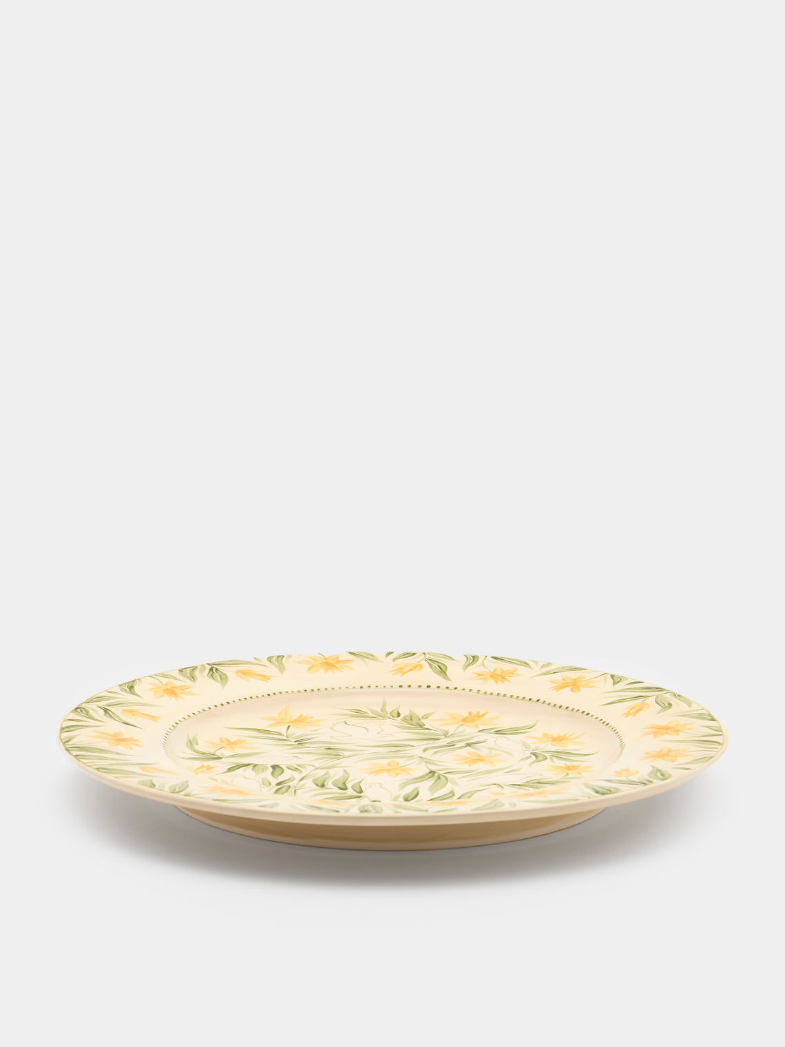 Rosanna Corfe - Doves and Daffodils Hand-Painted Ceramic Round Platter - Cream - ABASK