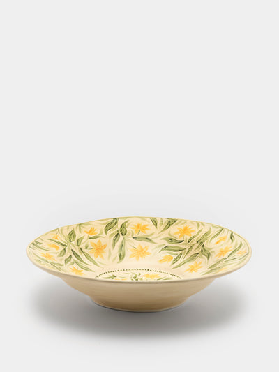 Rosanna Corfe - Doves and Daffodils Hand-Painted Ceramic Fruit Bowl - Cream - ABASK - 