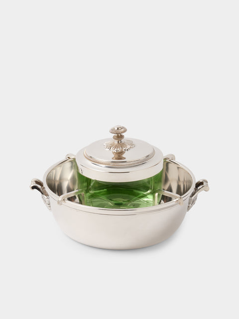 Antique and Vintage - 1980s Christofle Malmaison Silver-Plated and Glass Caviar Dish - Green - ABASK - 