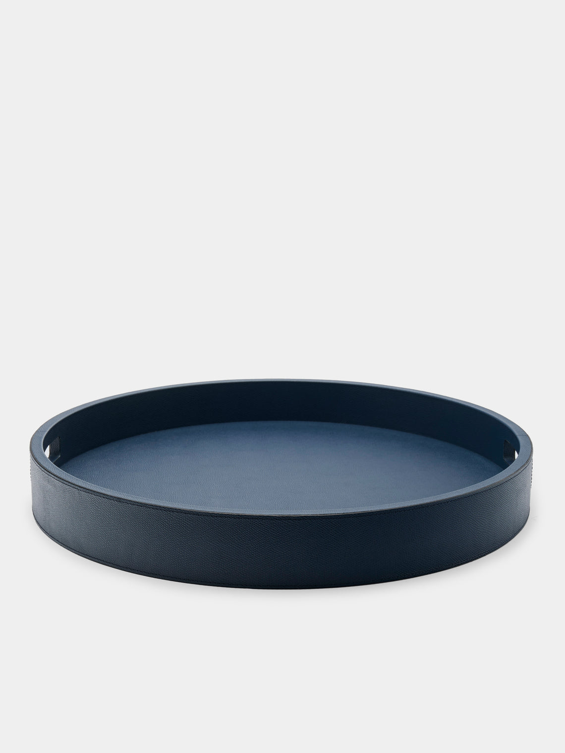 Giobagnara - Polo Leather Round Tray with Handles - Navy - ABASK