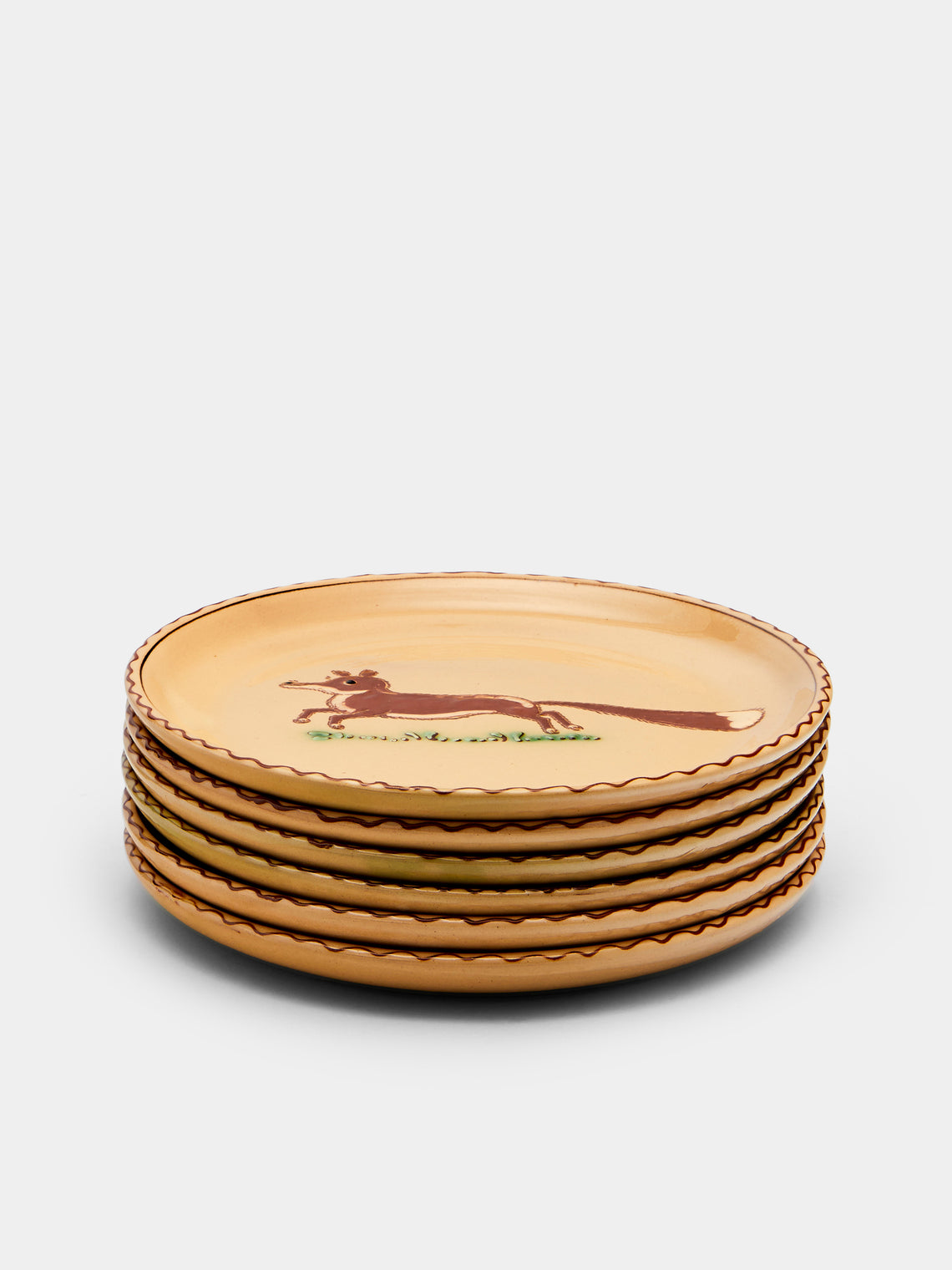 Poterie d’Évires - Animals Hand-Painted Ceramic Side Plates (Set of 6) - Cream - ABASK