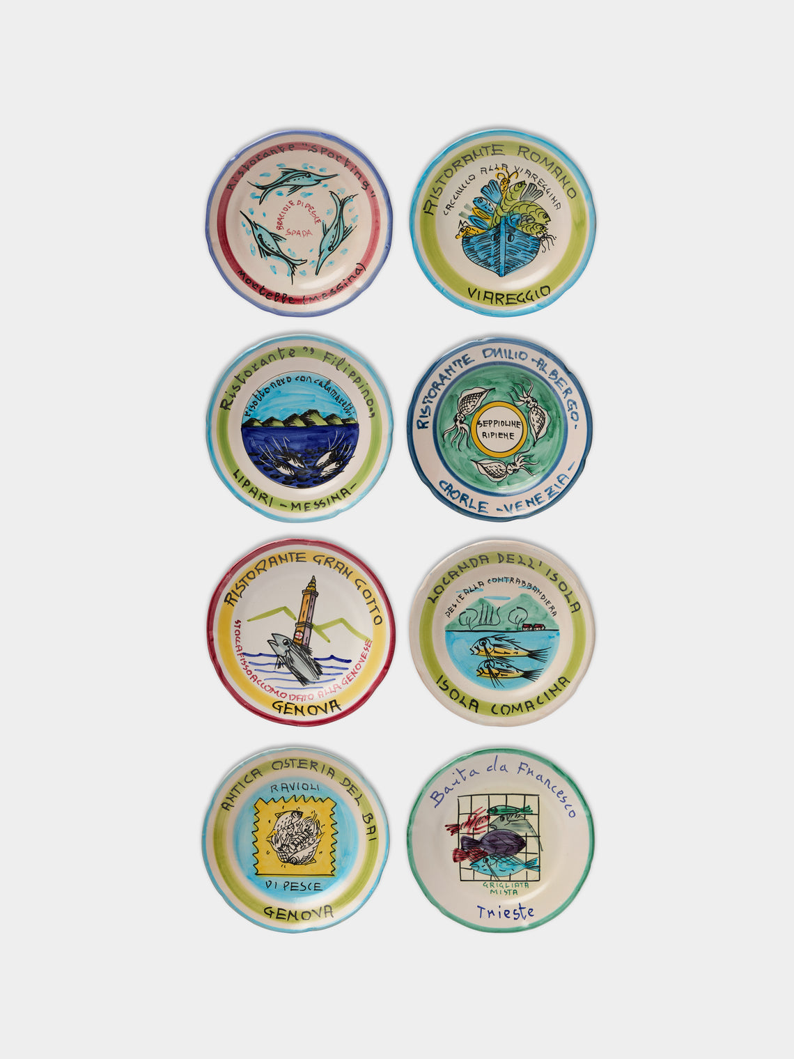 Antique and Vintage - Mid-Century Italian Ceramic Restaurant Plates (Set of 8) -  - ABASK - 