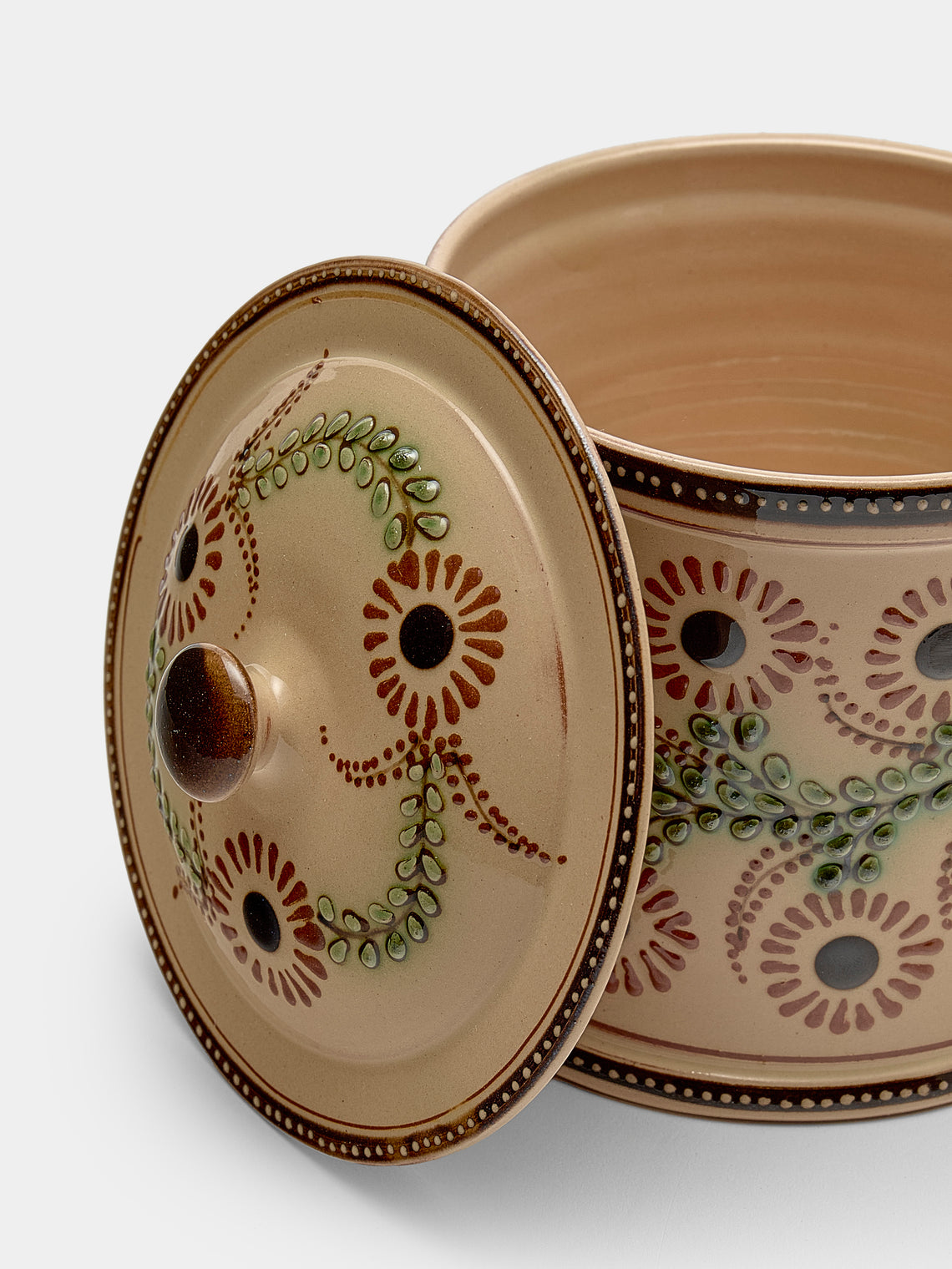 Poterie d’Évires - Flowers Hand-Painted Ceramic Medium Lidded Pot - Cream - ABASK