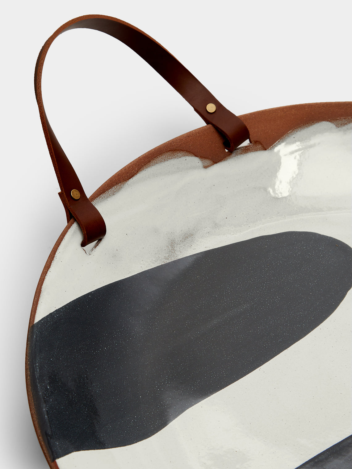 Silvia K Ceramics - Hand-Glazed Terracotta Large Serving Bowl with Leather Handle -  - ABASK