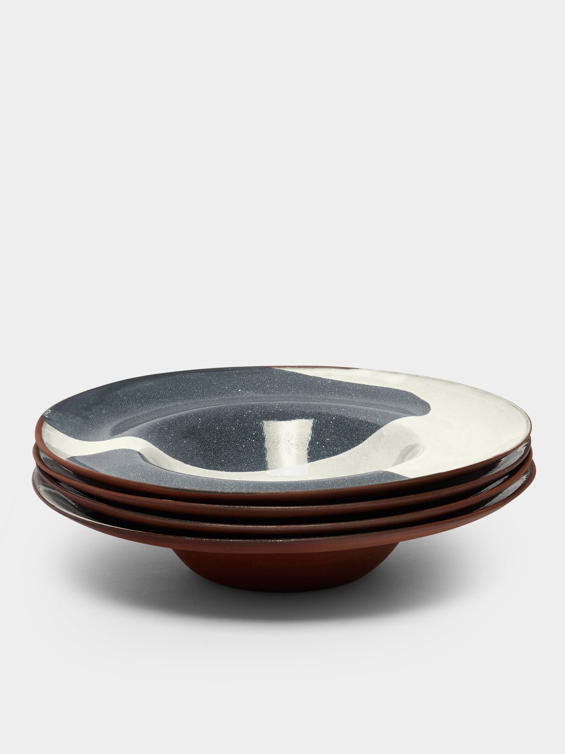 Silvia K Ceramics - Hand-Glazed Terracotta Large Rimmed Bowls (Set of 4) -  - ABASK