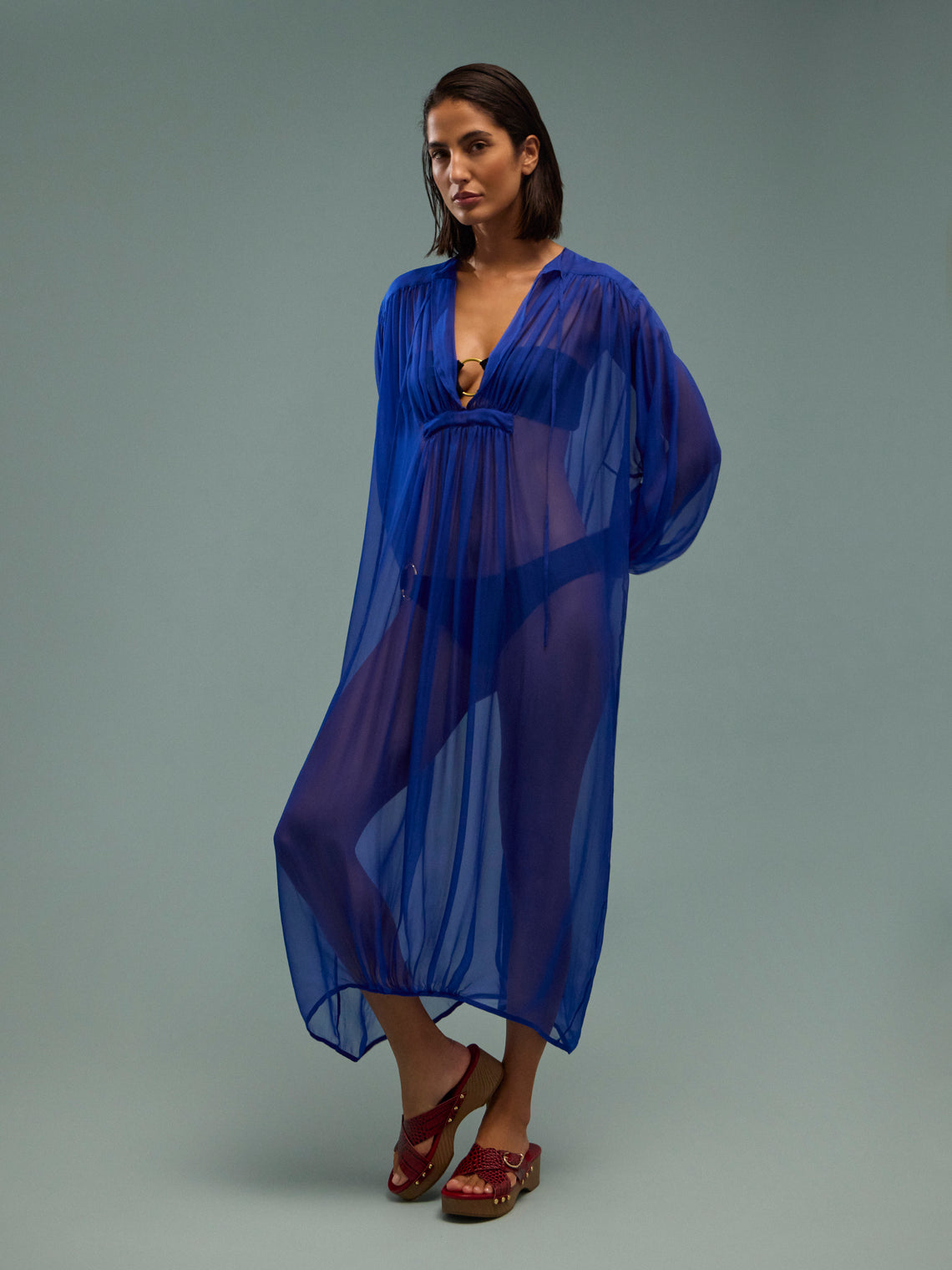 Les Vacances D'Irina - The Hazy Nipple Silk Long Dress | One Size - Blue - ABASK