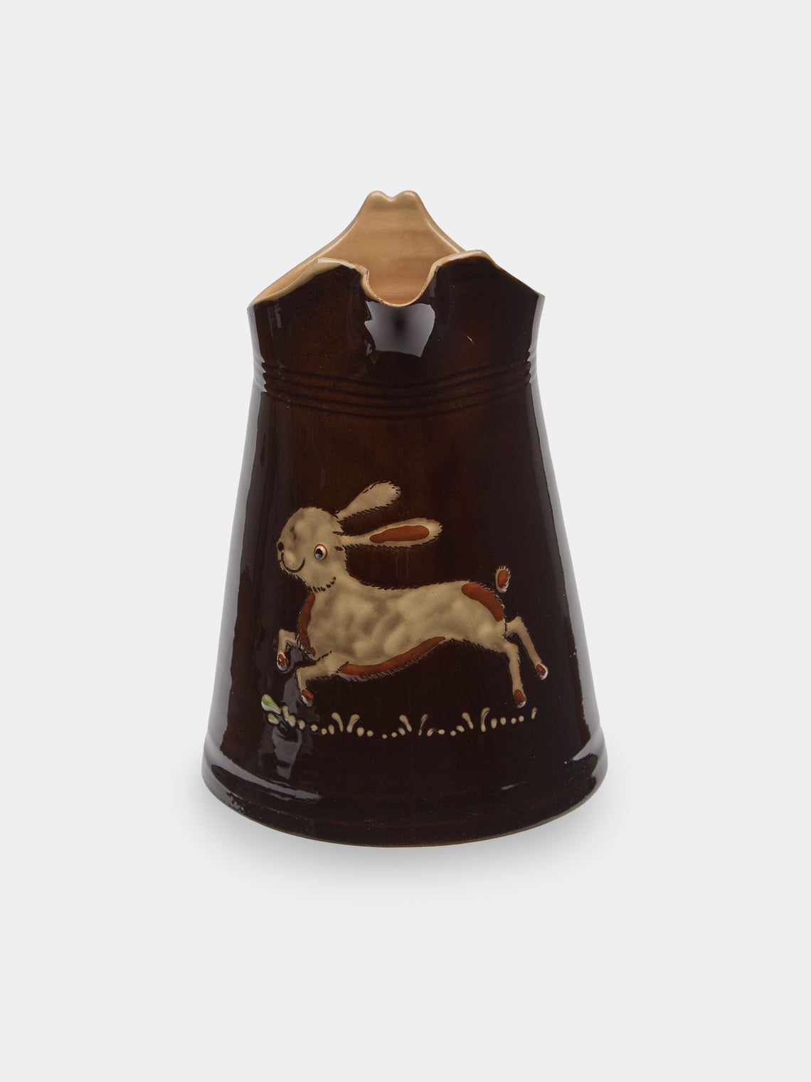 Poterie d’Évires - Flowers Hand-Painted Ceramic Milk Jug - Dark brown - ABASK