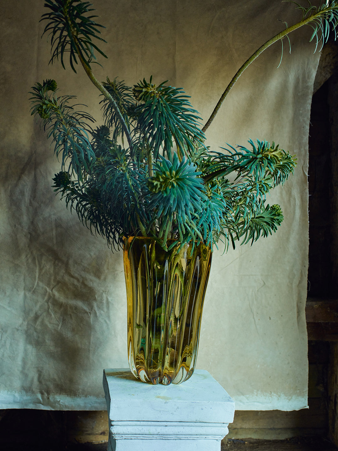 Yali Glass - Fiori Hand-Blown Murano Glass Vase (15in/38cm) - Yellow - ABASK