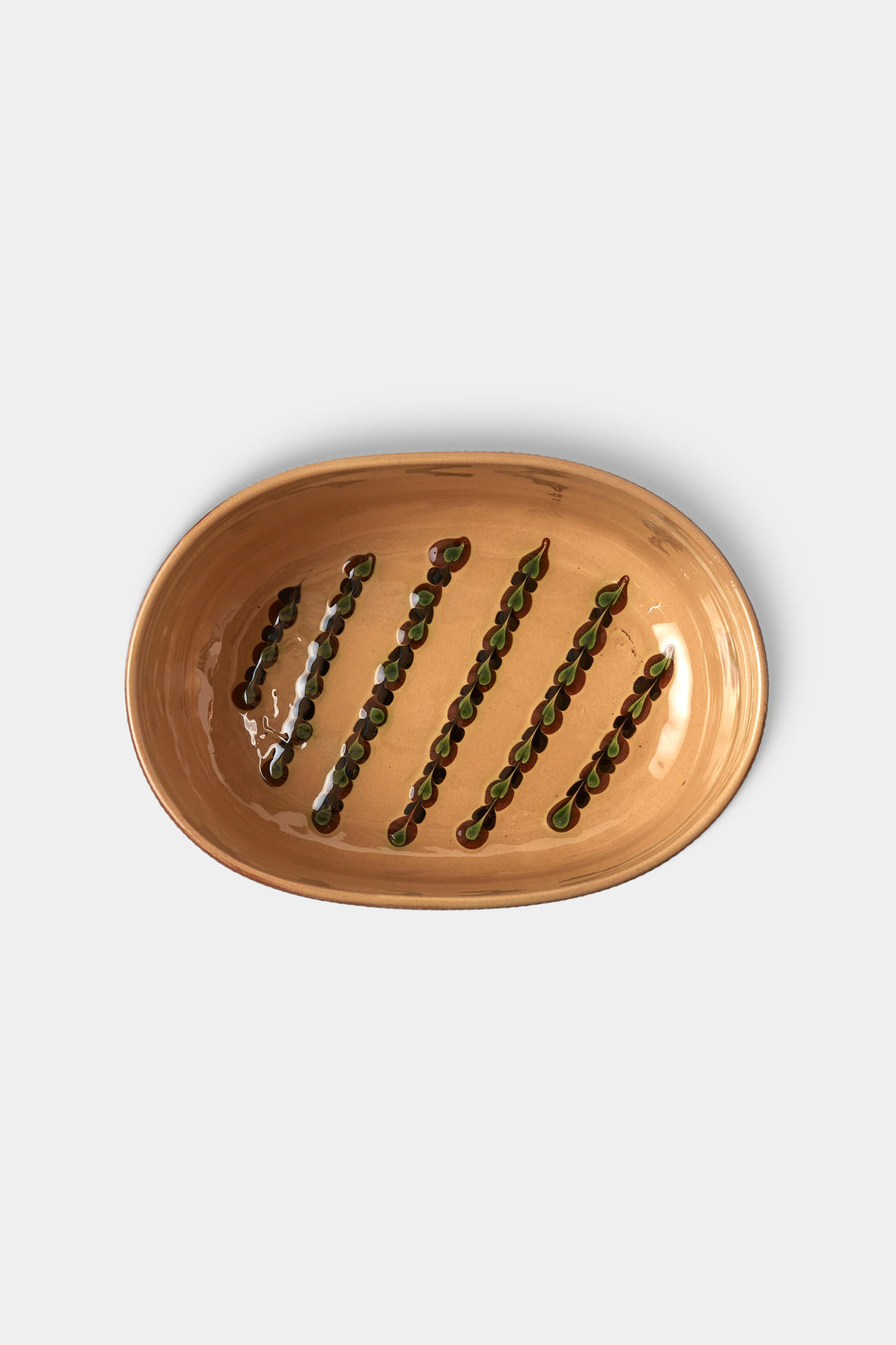 Poterie d’Évires - Flowers Hand-Painted Ceramic Oval Serving Dish - Light brown - ABASK