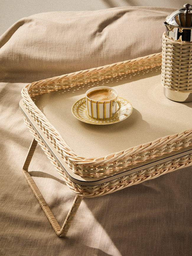 Pigment France - Reims Leather and Rattan Bed Tray (21in/54cm) - Cream - ABASK