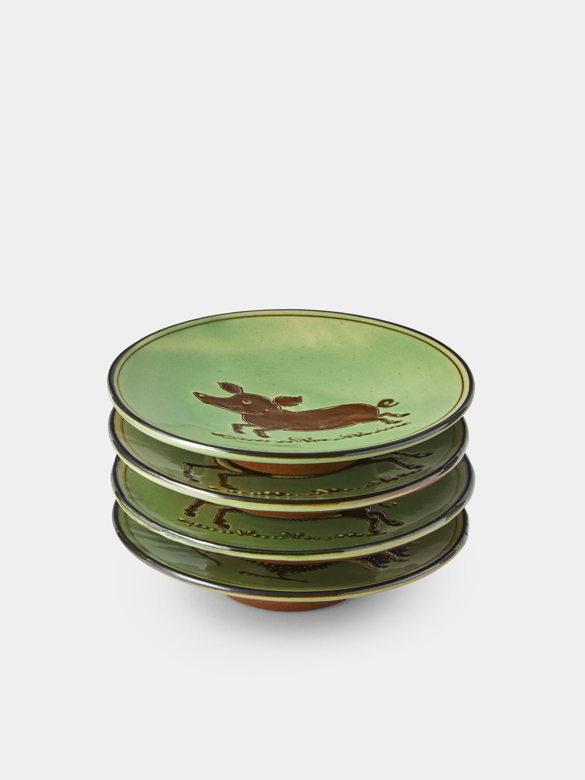 Poterie d’Évires - Animals Hand-Painted Ceramic Plates – 5.5in/14cm (Set of 4) - Green - ABASK