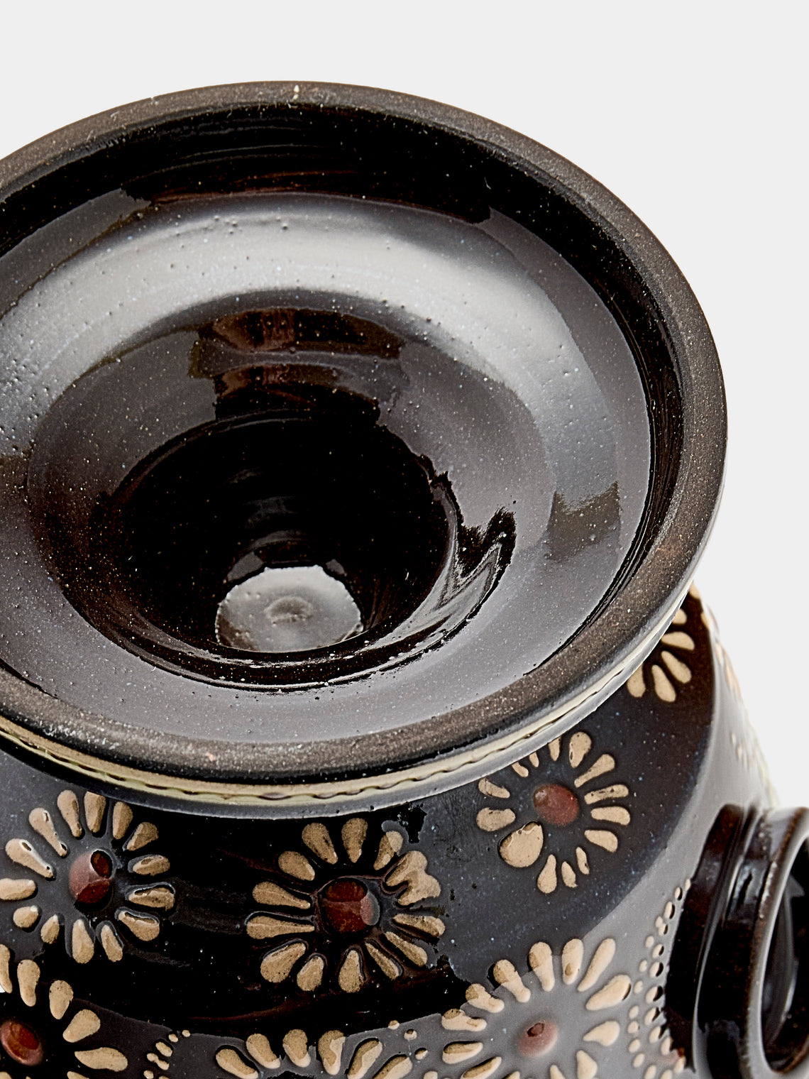 Poterie d’Évires - Flowers Hand-Painted Ceramic Small Raised Bowl - Dark brown - ABASK