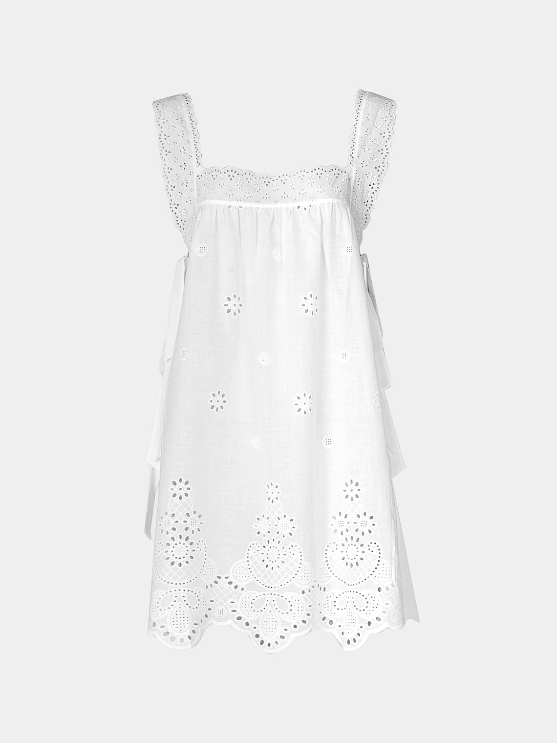 Loretta Caponi - Fiocco Embroidered Cotton Short Dress -  - ABASK - 