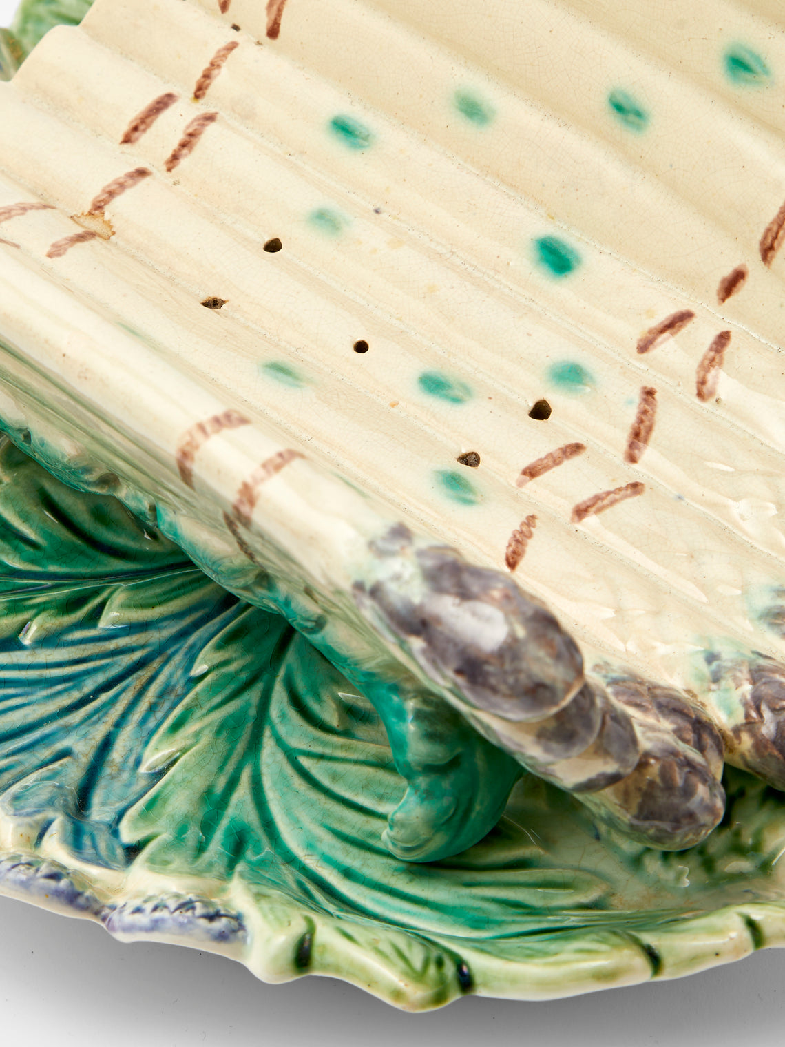 Antique and Vintage - 1900s Ceramic Asparagus Platter - Cream - ABASK