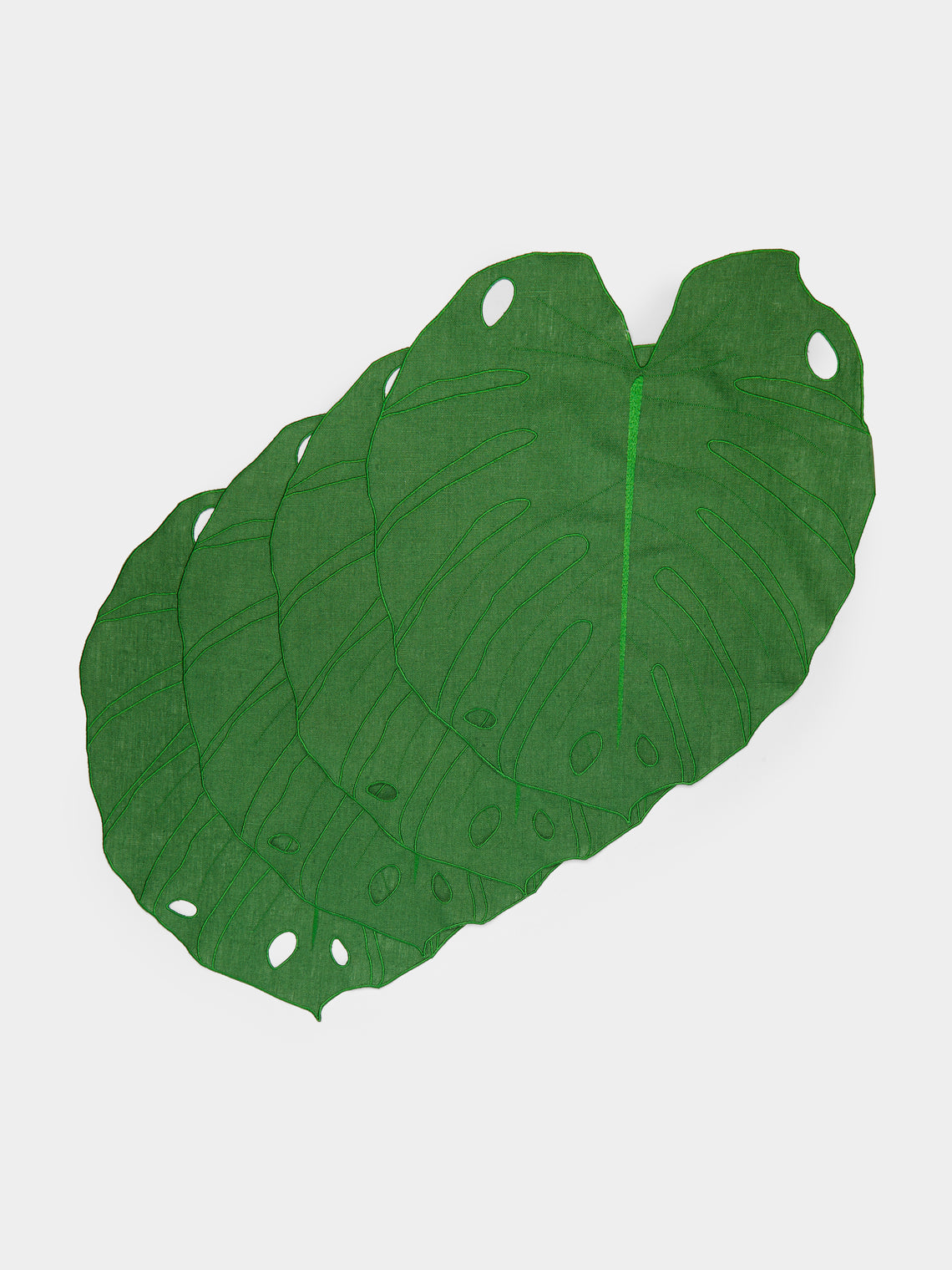 La Gallina Matta - Monstera Embroidered Linen Placemats (Set of 4) -  - ABASK