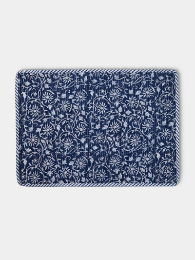 Chamois - Margerita Block-Printed Cotton Quilted Placemats (Set of 4) - Blue - ABASK - 