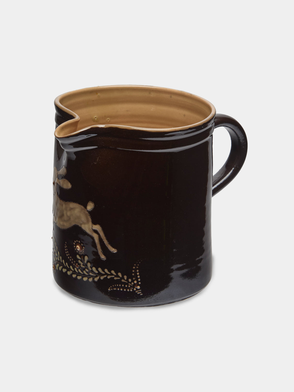 Poterie d’Évires - Rabbits Hand-Painted Ceramic Straight-Edge Jug (70.5oz/2L) - Dark brown - ABASK - 