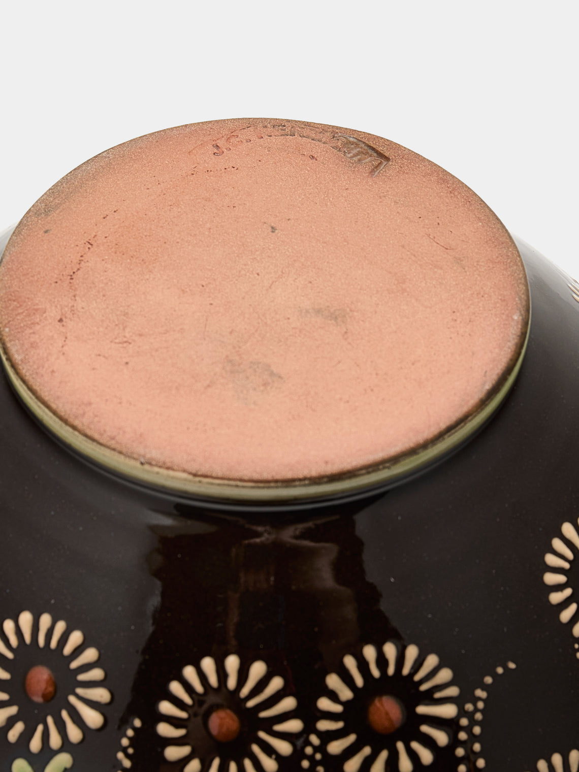 Poterie d’Évires - Flowers Hand-Painted Ceramic Large Serving Bowl - Dark brown - ABASK