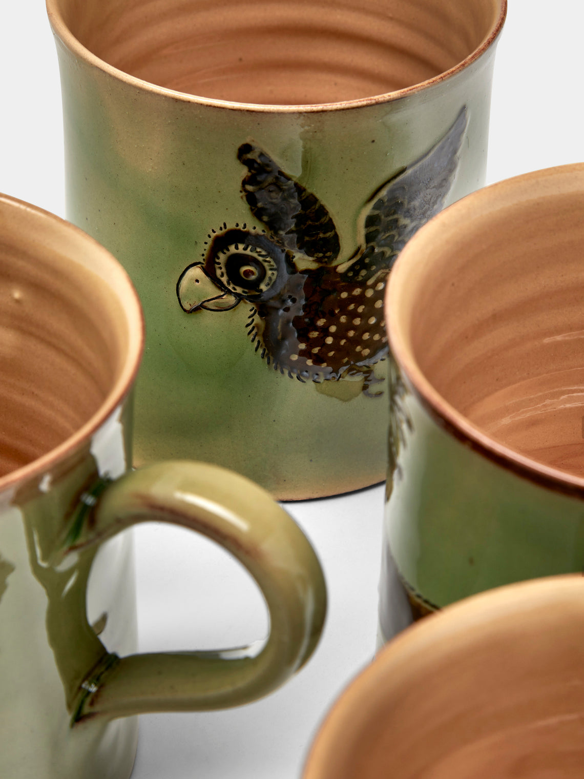 Poterie d’Évires - Animals Hand-Painted Ceramic Mugs (Set of 4) - Green - ABASK