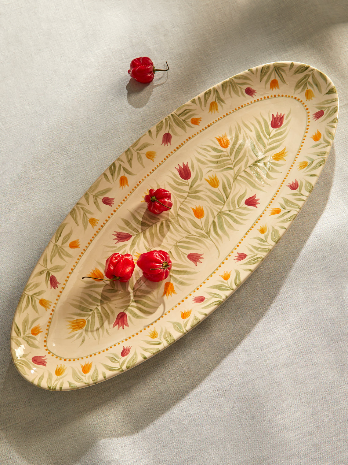 Rosanna Corfe - Tulips Hand-Painted Ceramic Oval Platter - Cream - ABASK