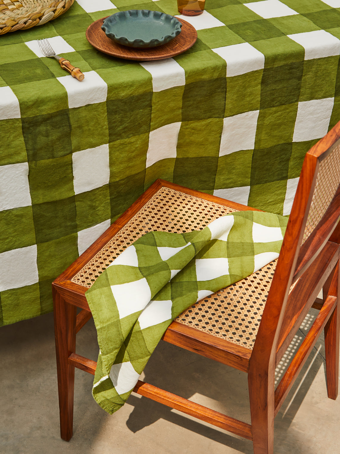 Stamperia Bertozzi - Gingham Hand-Painted Linen Napkins (Set of 4) -  - ABASK
