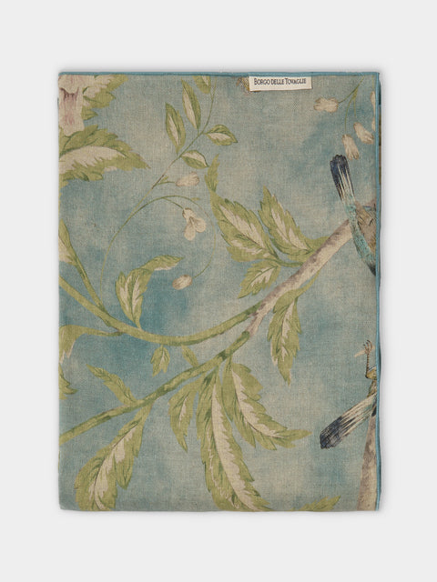 Borgo delle Tovaglie - Filo Affresco Embroidered Linen Rectangular Tablecloth (106.5in/2.7m) - Blue - ABASK