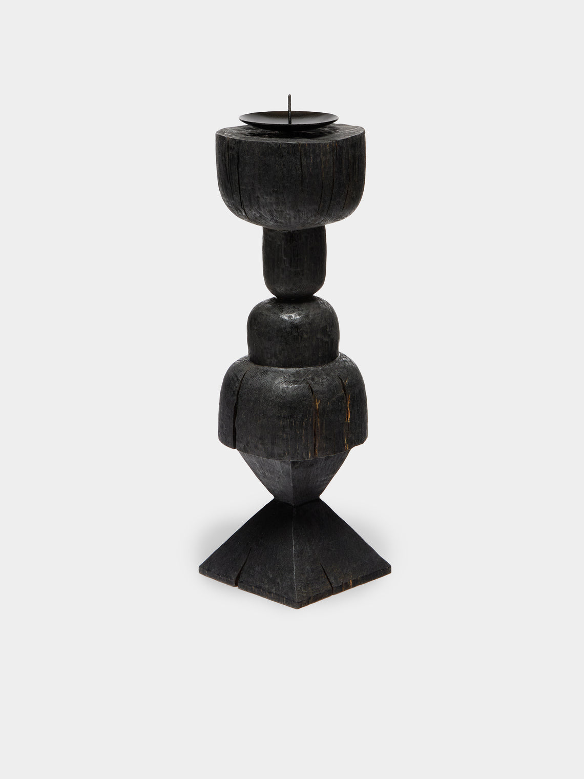 Jamie Gaunt Designs - Totem Hand-Carved Wood Candle Holder - Black - ABASK