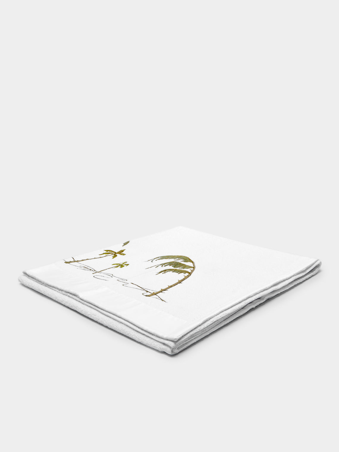Loretta Caponi - Palm Tree Hand-Embroidered Cotton Bath Sheet -  - ABASK