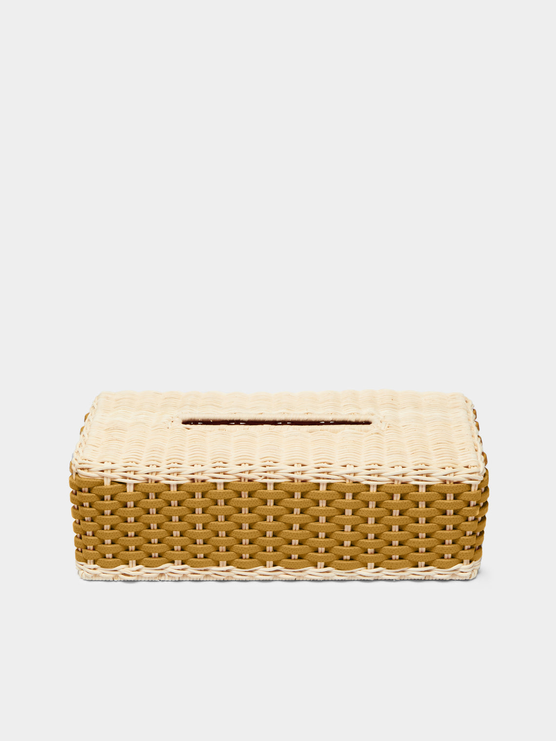 Giobagnara - Antibes Handwoven Leather and Rattan Tissue Box - Yellow - ABASK - 