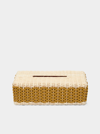 Giobagnara - Antibes Handwoven Leather and Rattan Tissue Box - Yellow - ABASK - 