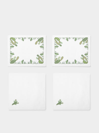 Loretta Caponi - Cactus Hand-Embroidered Linen Placemats and Napkins (Set of 2) -  - ABASK - 