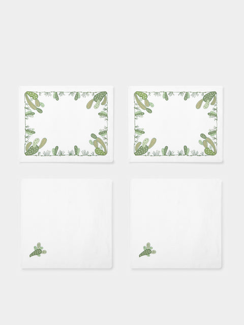 Loretta Caponi - Cactus Hand-Embroidered Linen Placemats and Napkins (Set of 2) -  - ABASK - 