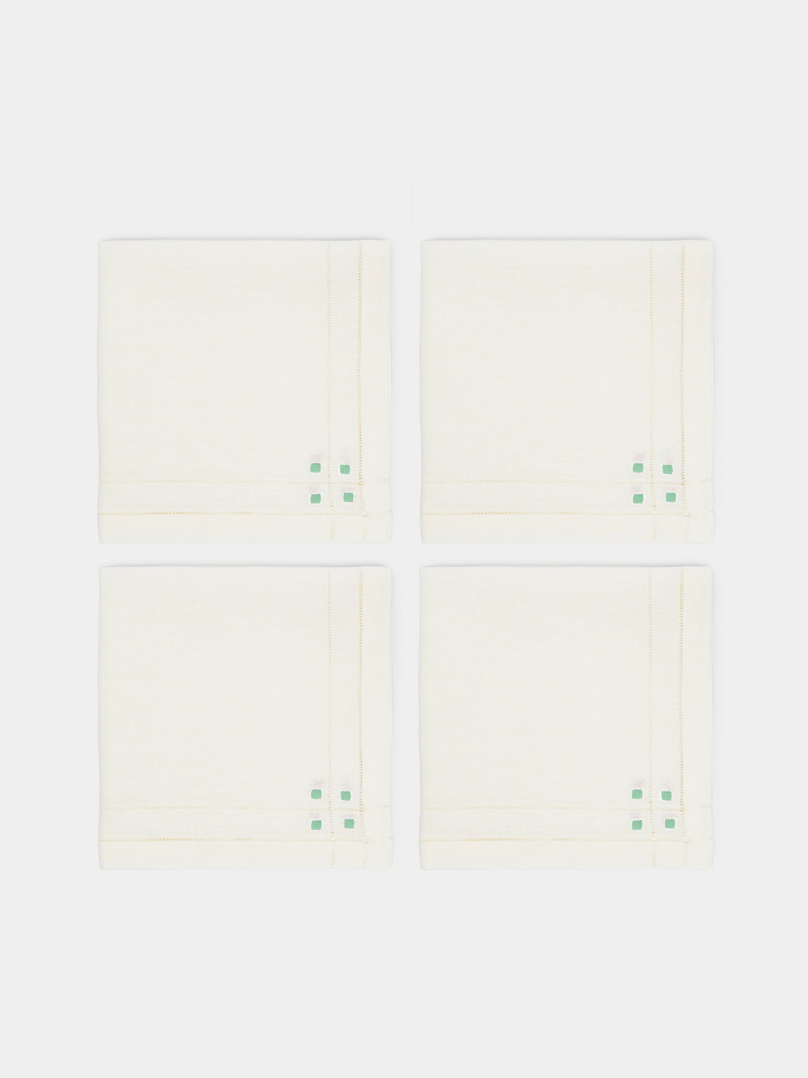 Anut Cairo - Art Deco Hand-Embroidered Linen Napkins (Set of 4) - Green - ABASK