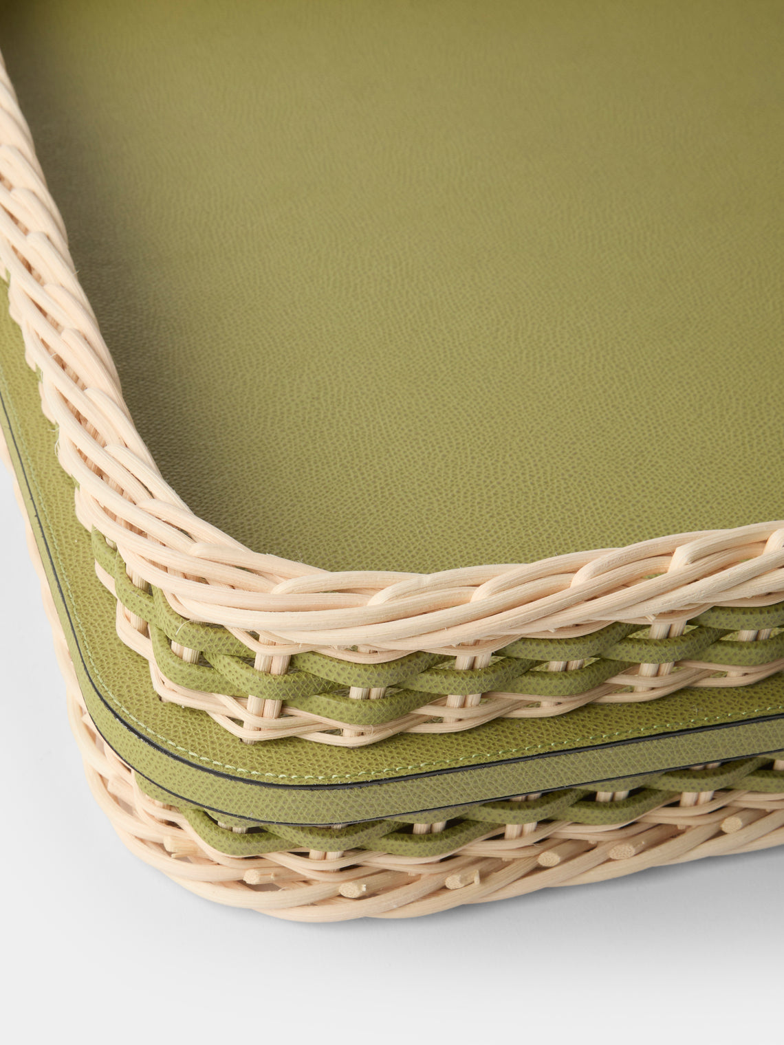Pigment France - Reims Leather and Rattan Bed Tray (21in/54cm) - Green - ABASK