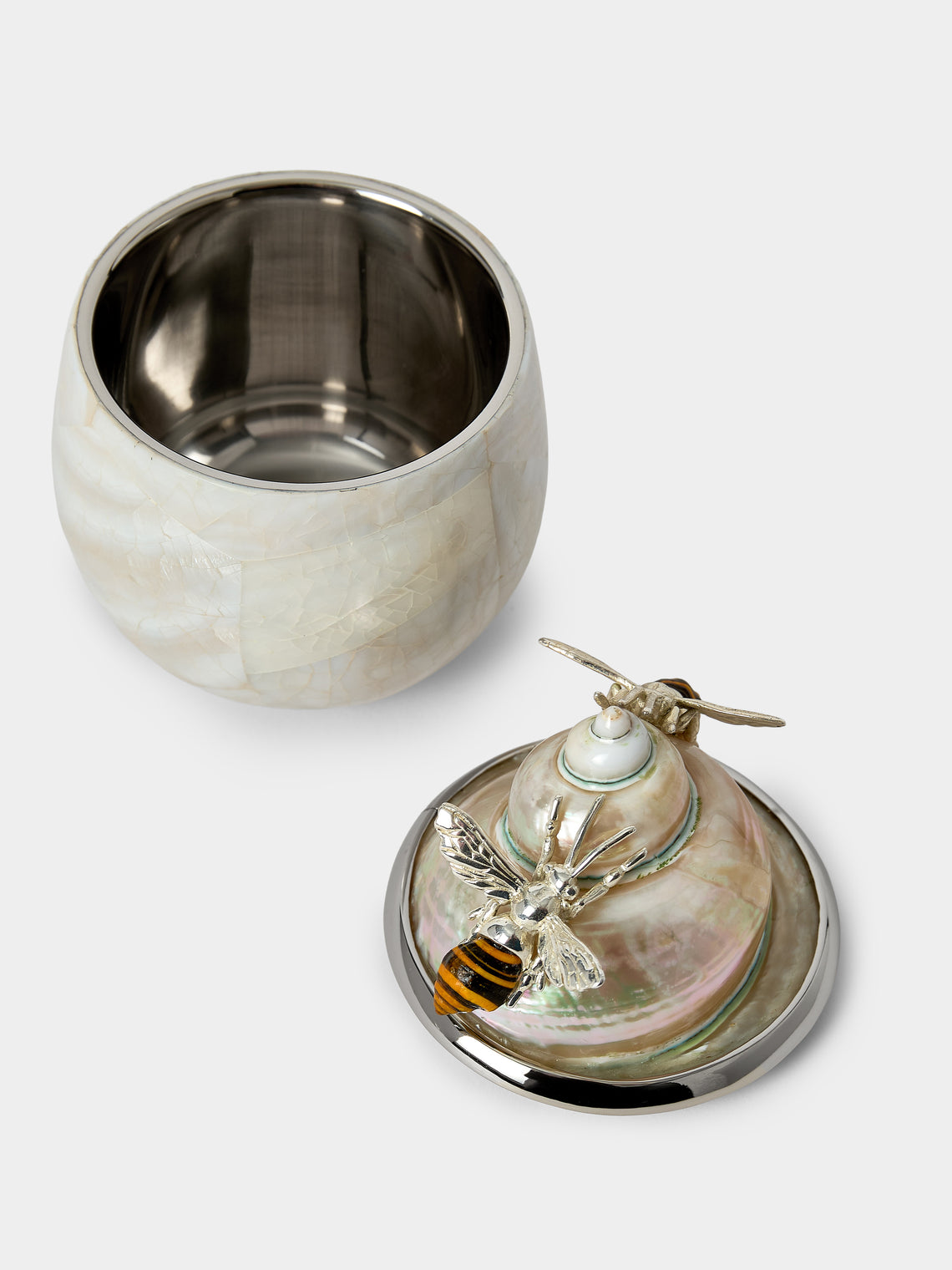 Objet Luxe - Bees Mother-of-Pearl and Silver-Plated Honey Pot - Ivory - ABASK
