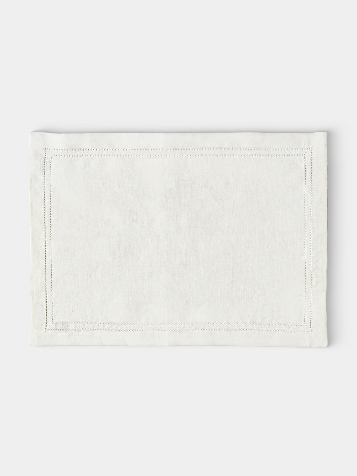 Volga Linen - Double Hem-Stitch Linen Placemats (Set of 6) - Ivory - ABASK - 