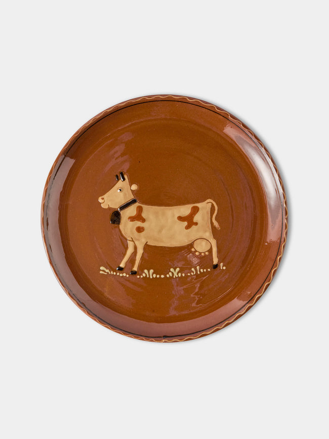 Poterie d’Évires - Animals Hand-Painted Ceramic Dinner Plates – 9.5in/24cm (Set of 4) - Light Brown - ABASK