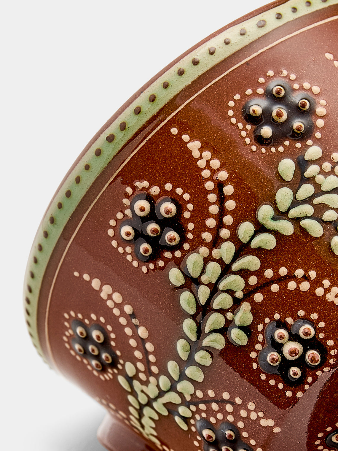 Poterie d’Évires - Flowers Hand-Painted Ceramic Small Raised Bowl - Light brown - ABASK