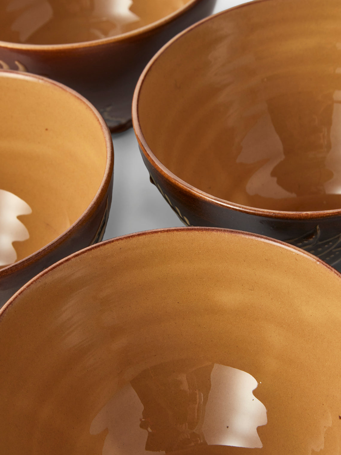 Poterie d’Évires - Flowers Hand-Painted Ceramic Small Bowls (Set of 4) - Brown - ABASK