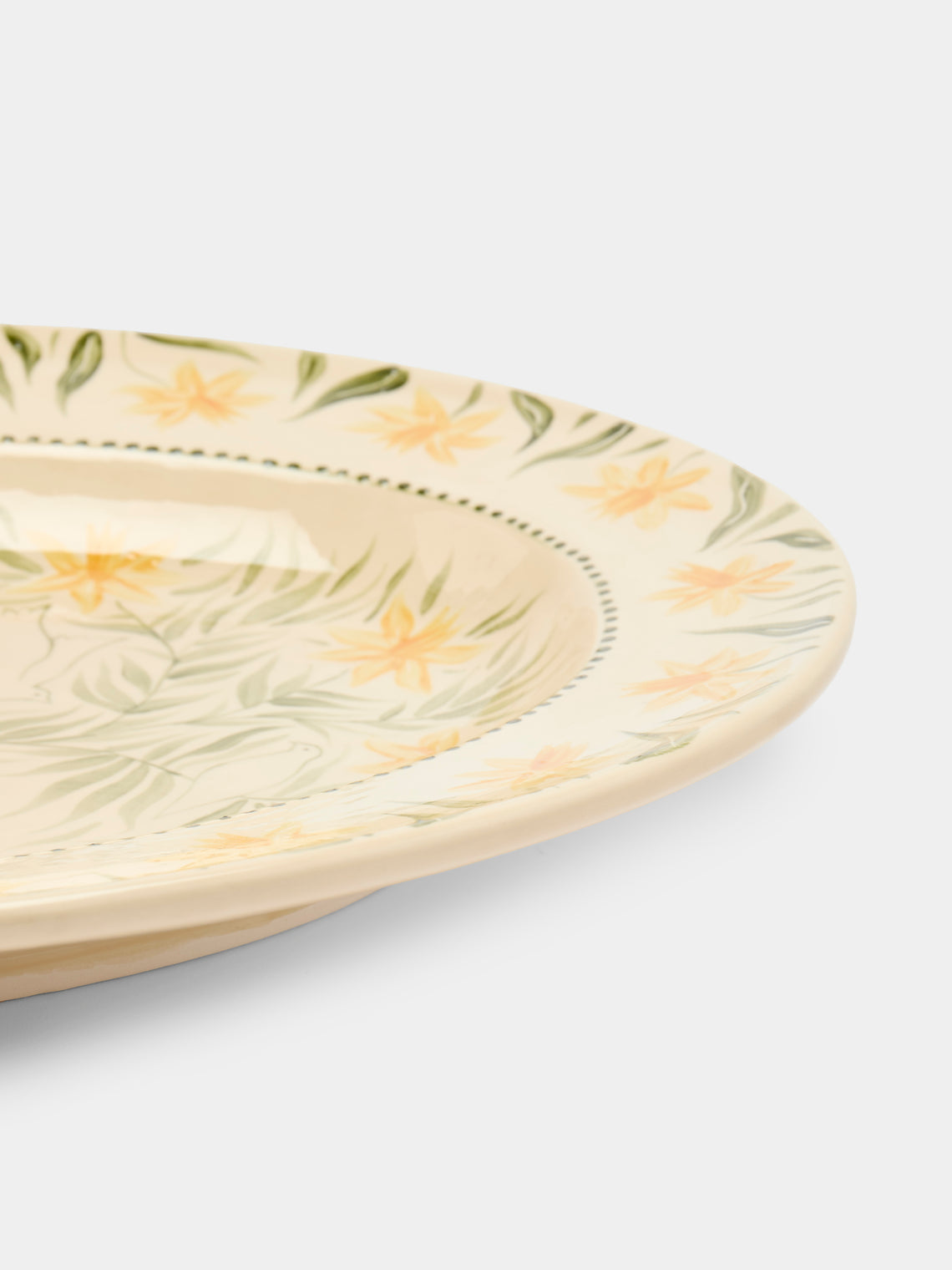 Rosanna Corfe - Doves and Daffodils Hand-Painted Ceramic Oval Platter - Cream - ABASK