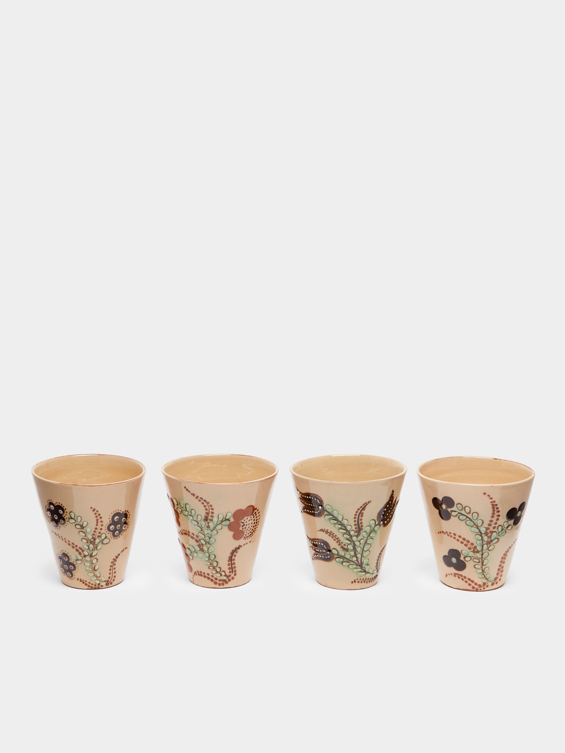 Poterie d’Évires - Flowers Hand-Painted Ceramic Coffee Cups (Set of 4) -  - ABASK - 