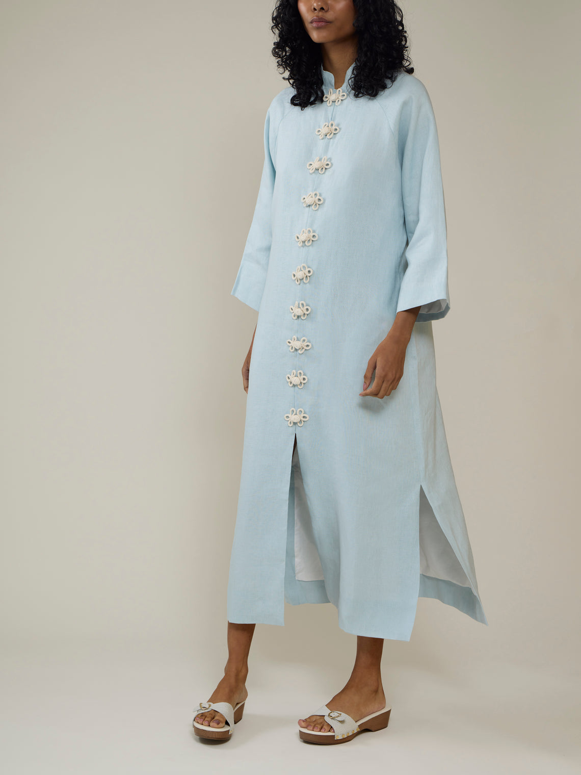 Yali Milano - The Portofino Linen Robe | Size: S - Light Blue - ABASK