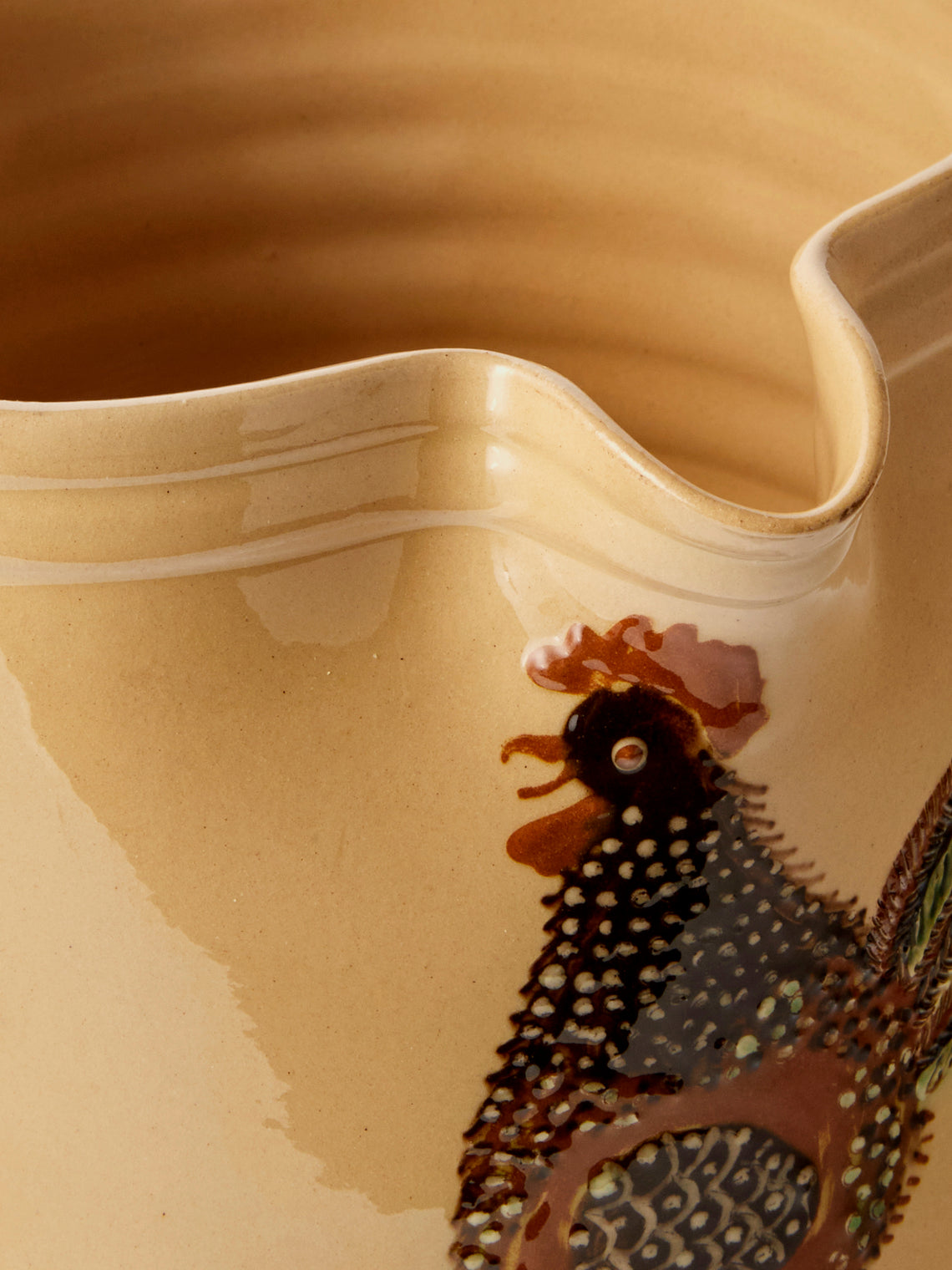 Poterie d’Évires - Chickens Hand-Painted Ceramic Straight-Edge Medium Jug - Cream - ABASK