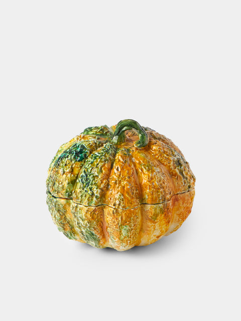 Antique and Vintage - 1940s Ginori 1735 Majolica Ceramic Squash Serving Tureen - Orange - ABASK - 