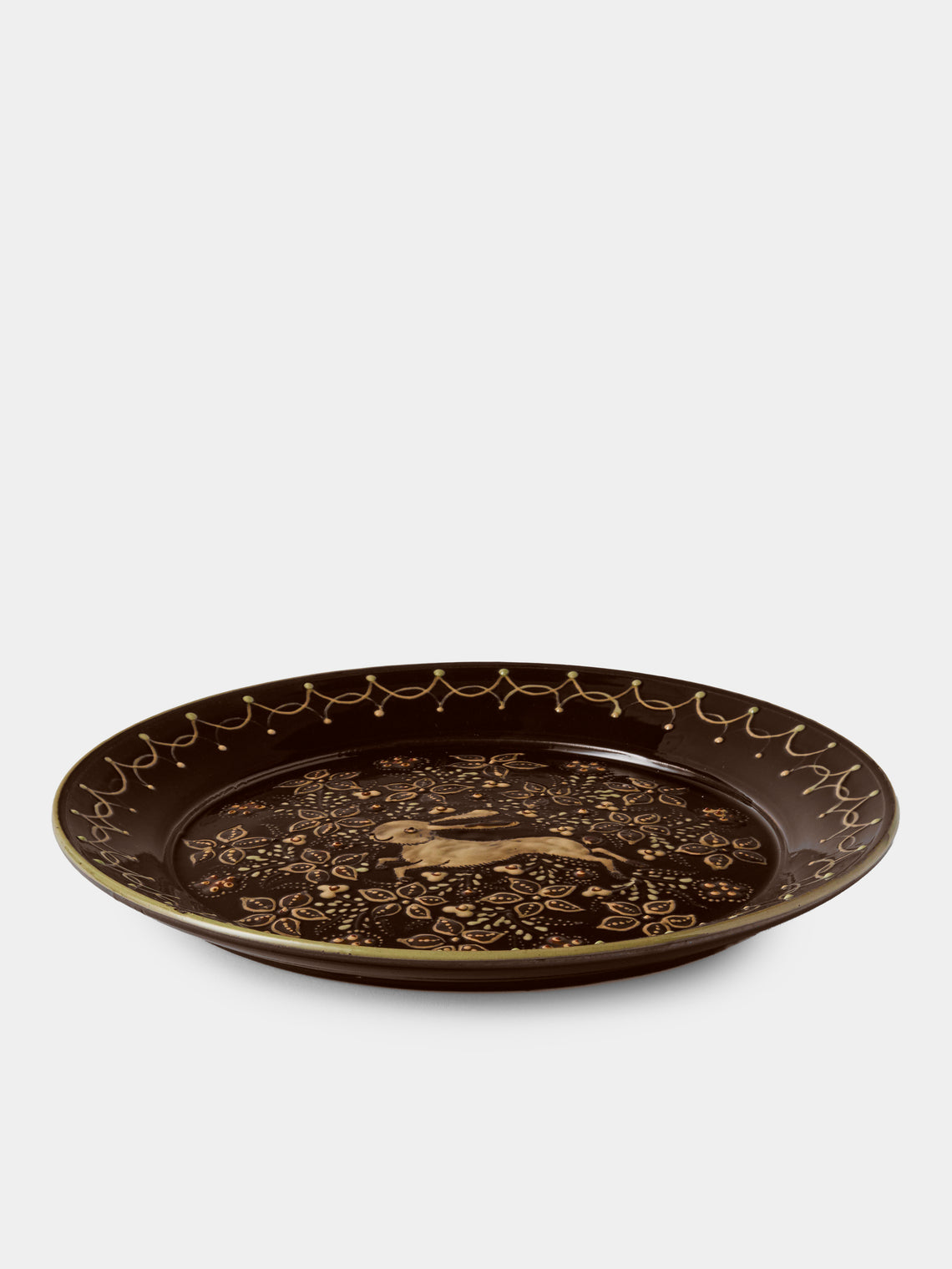 Poterie d’Évires - Rabbits Hand-Painted Ceramic Round Platter - Dark Brown - ABASK