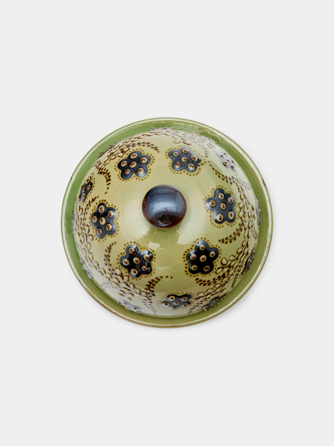 Poterie d’Évires - Flowers Hand-Painted Ceramic Small Butter Dish - Green - ABASK