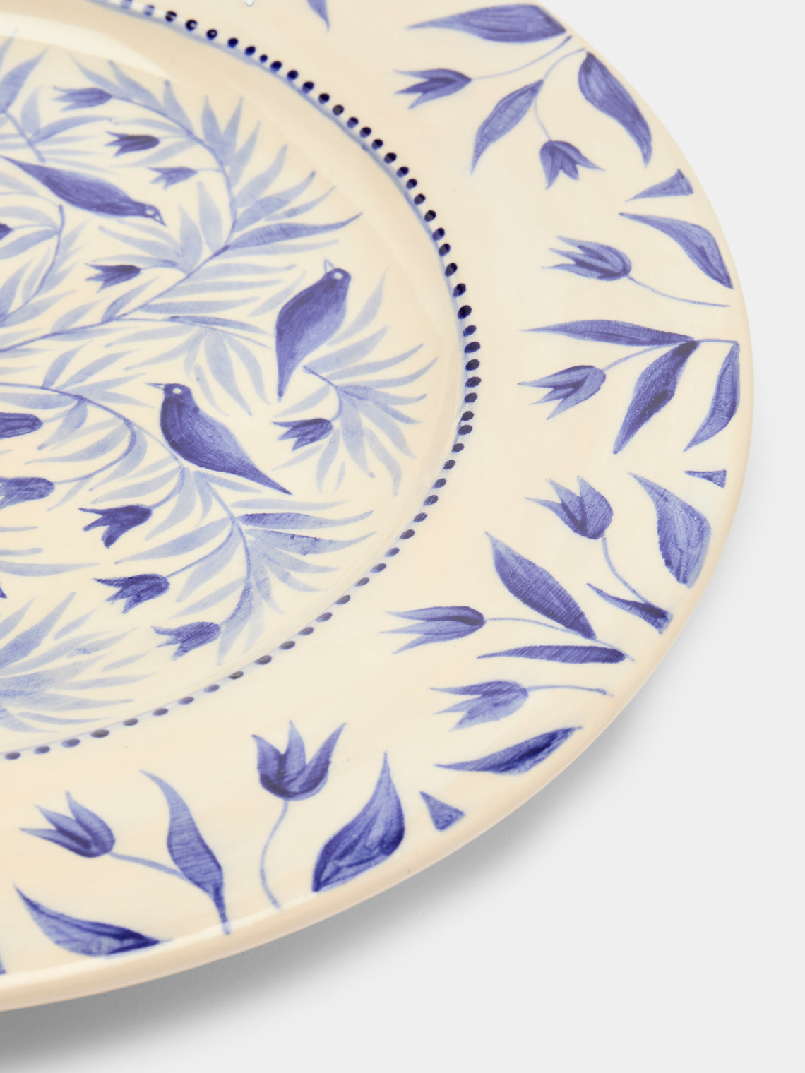Rosanna Corfe - Birds and Bluebells Hand-Painted Ceramic Round Platter - Cream - ABASK